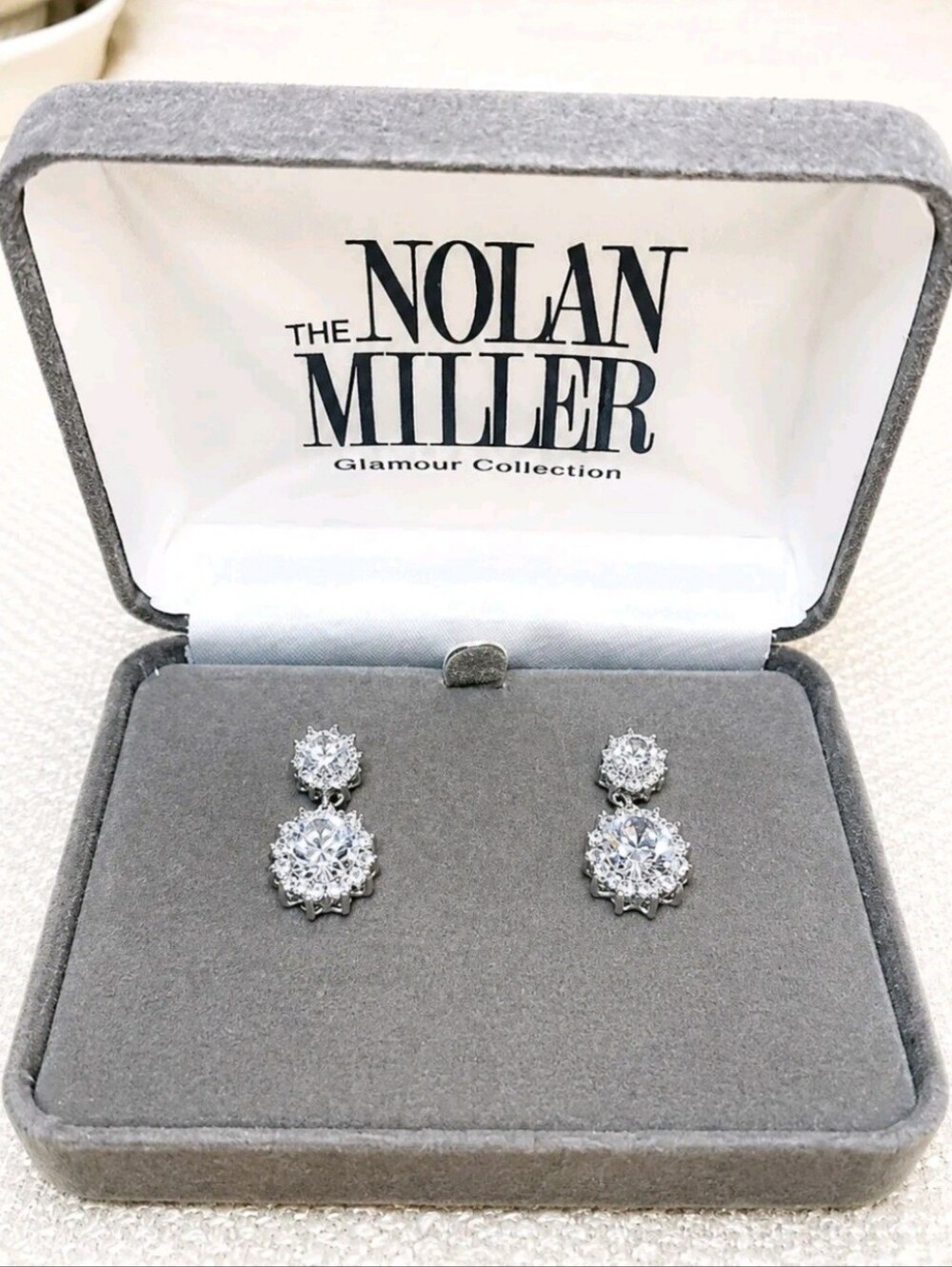 Vintage Nolan Miller Glamour Collection Diamonique CZ Drop Earrings In Box